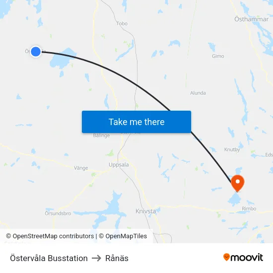 Östervåla Busstation to Rånäs map