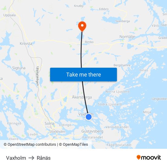 Vaxholm to Rånäs map