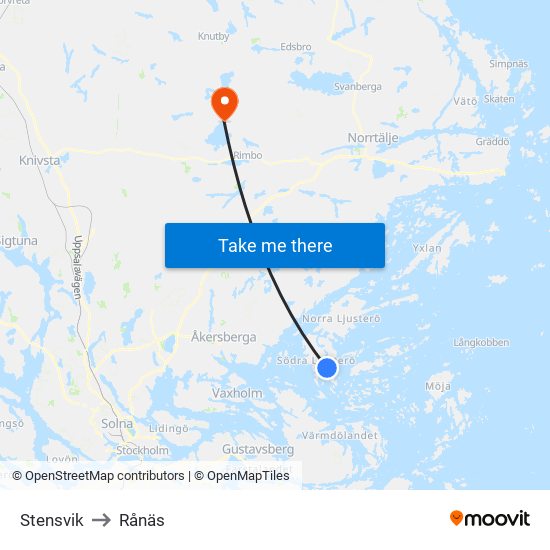 Stensvik to Rånäs map