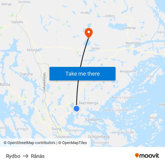 Rydbo to Rånäs map
