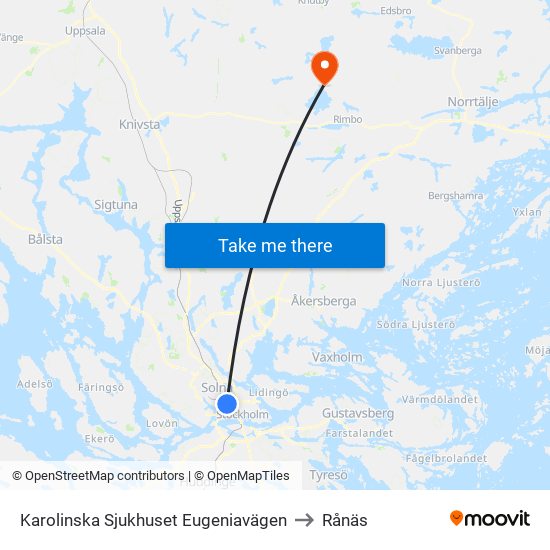 Karolinska Sjukhuset Eugeniavägen to Rånäs map