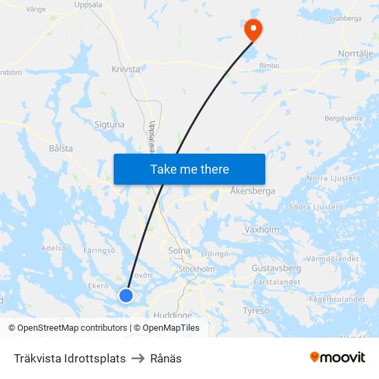 Träkvista Idrottsplats to Rånäs map