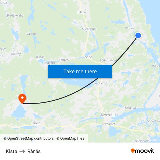 Kista to Rånäs map