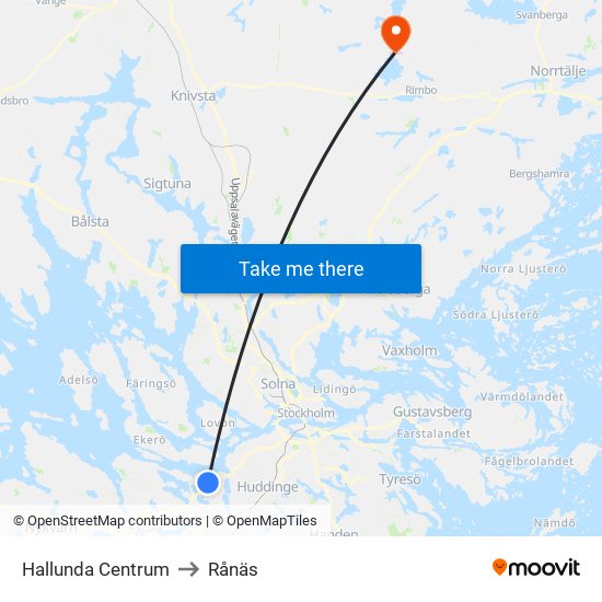 Hallunda Centrum to Rånäs map