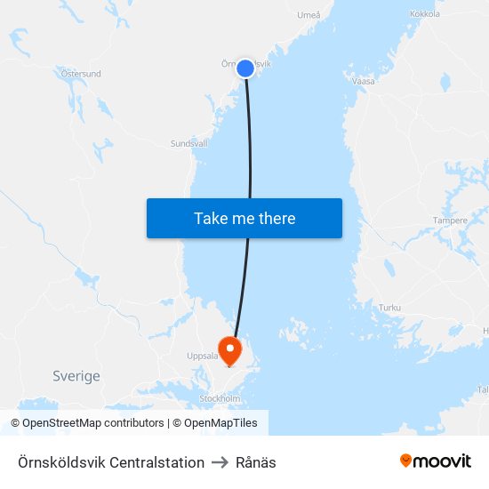 Örnsköldsvik Centralstation to Rånäs map