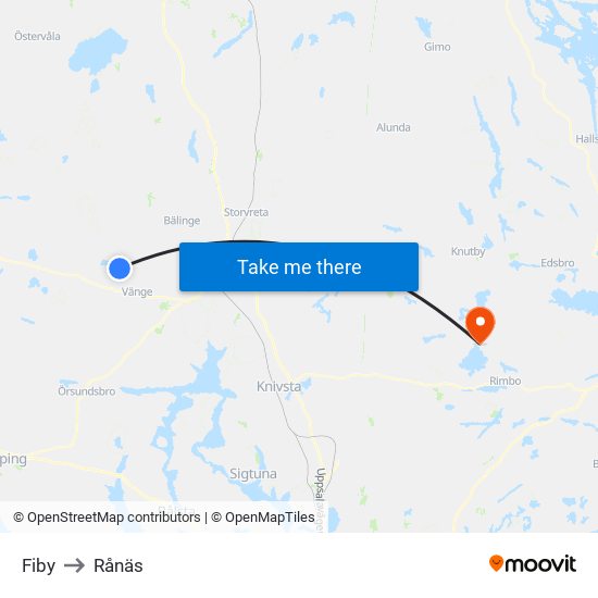 Fiby to Rånäs map