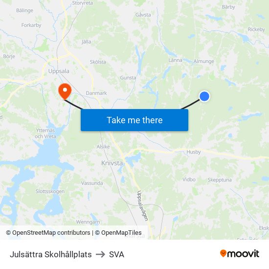 Julsättra Skolhållplats to SVA map