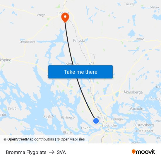 Bromma Flygplats to SVA map