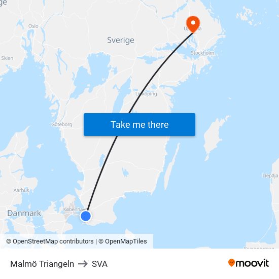 Malmö Triangeln to SVA map