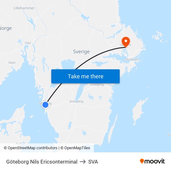 Göteborg Nils Ericsonterminal to SVA map