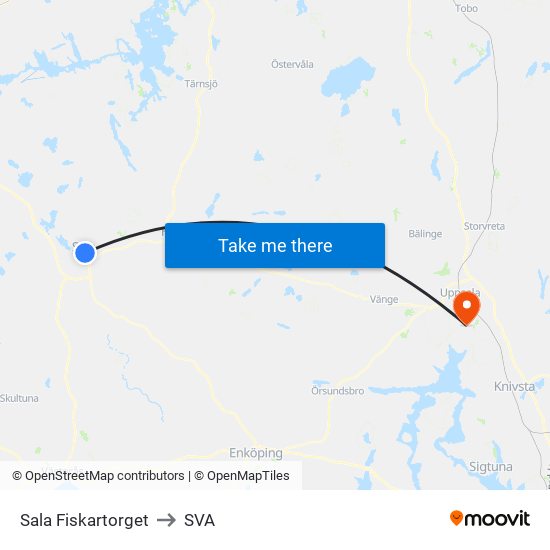 Sala Fiskartorget to SVA map