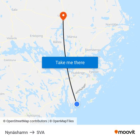 Nynäshamn to SVA map