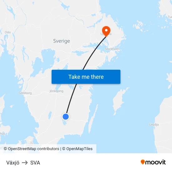 Växjö to SVA map