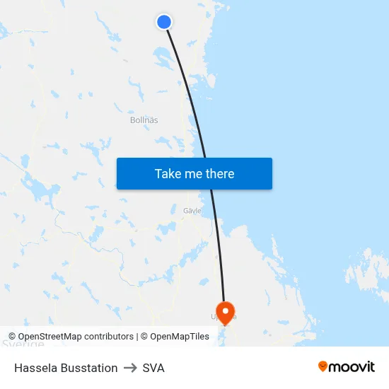 Hassela Busstation to SVA map