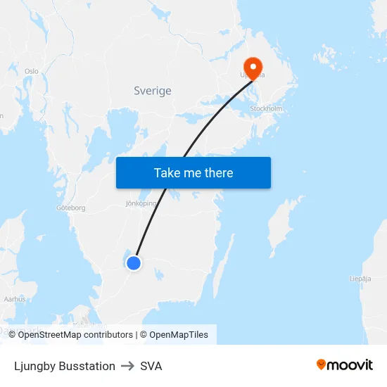 Ljungby Busstation to SVA map