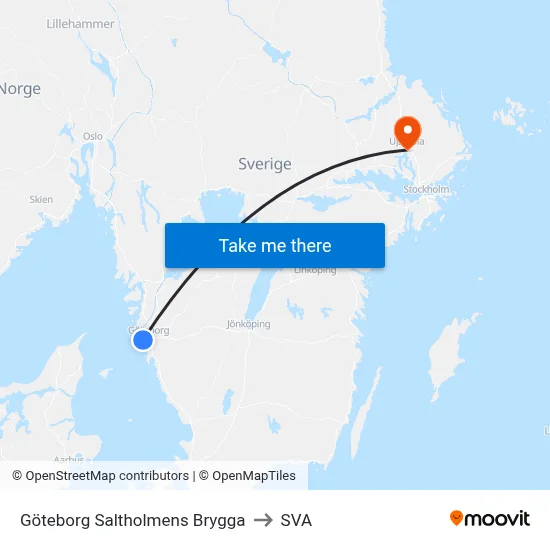 Göteborg Saltholmens Brygga to SVA map
