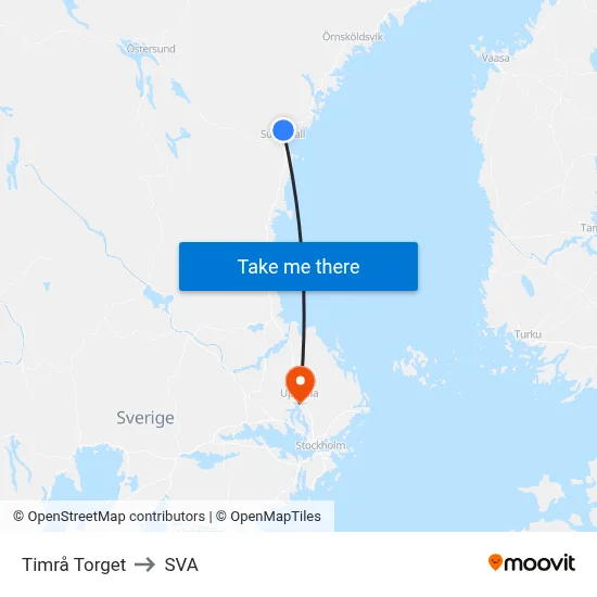 Timrå Torget to SVA map
