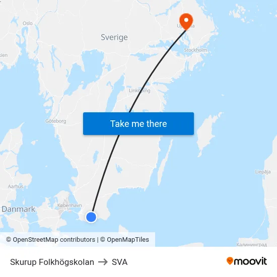 Skurup Folkhögskolan to SVA map