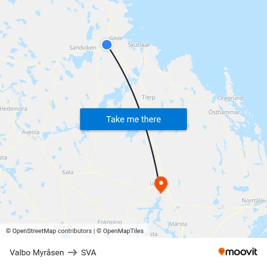 Valbo Myråsen to SVA map