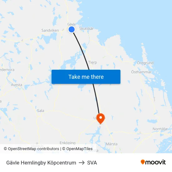 Gävle Hemlingby Köpcentrum to SVA map