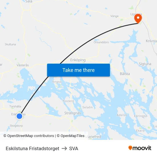 Eskilstuna Fristadstorget to SVA map