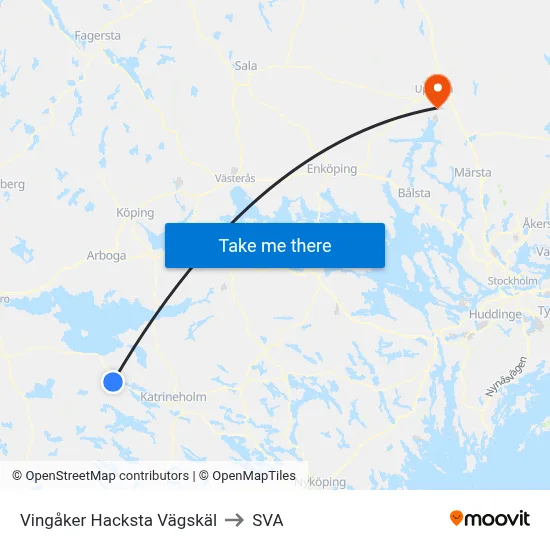 Vingåker Hacksta Vägskäl to SVA map