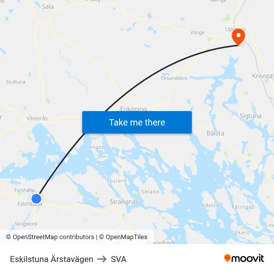 Eskilstuna Ärstavägen to SVA map