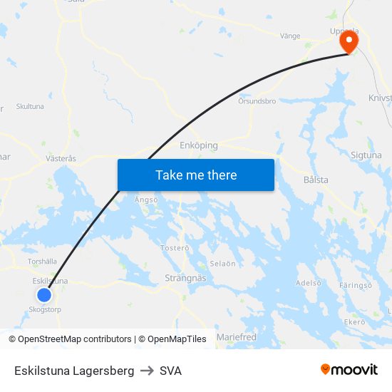 Eskilstuna Lagersberg to SVA map