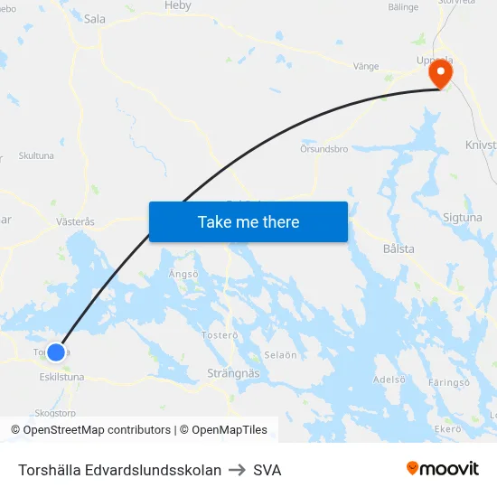 Torshälla Edvardslundsskolan to SVA map