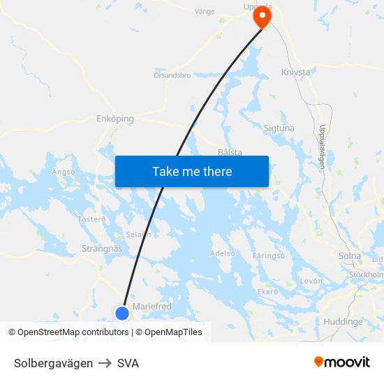 Solbergavägen to SVA map