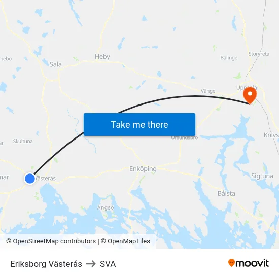 Eriksborg Västerås to SVA map