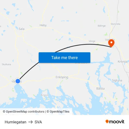 Humlegatan to SVA map