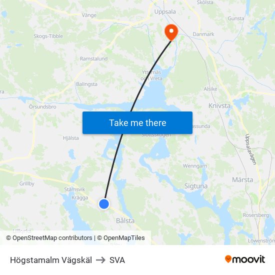 Högstamalm Vägskäl to SVA map