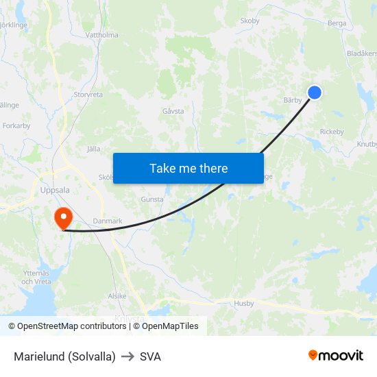 Marielund (Solvalla) to SVA map