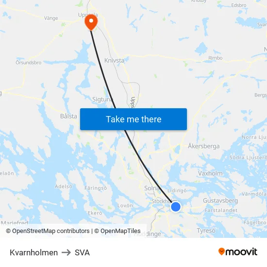 Kvarnholmen to SVA map