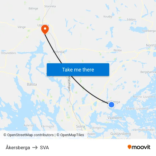 Åkersberga to SVA map