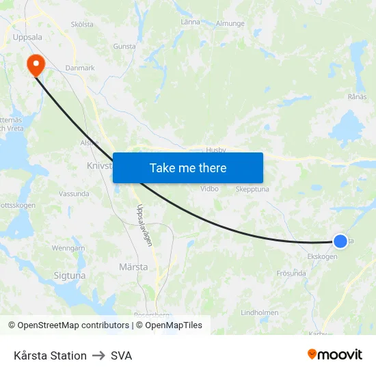 Kårsta Station to SVA map