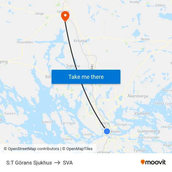S:T Görans Sjukhus to SVA map