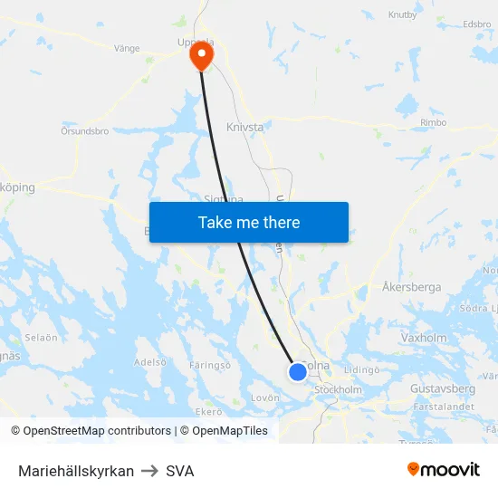 Mariehällskyrkan to SVA map