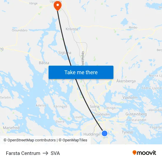 Farsta Centrum to SVA map