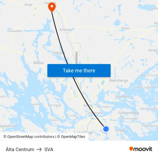 Älta Centrum to SVA map