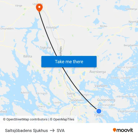 Saltsjöbadens Sjukhus to SVA map