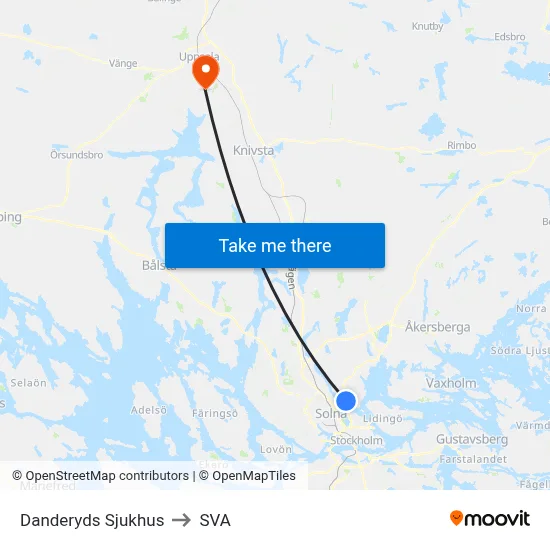 Danderyds Sjukhus to SVA map
