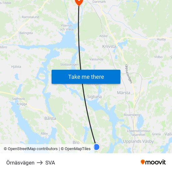 Örnäsvägen to SVA map