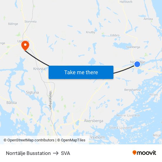 Norrtälje Busstation to SVA map