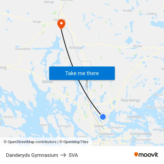 Danderyds Gymnasium to SVA map