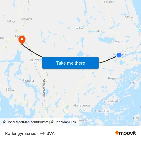 Rodengymnasiet to SVA map