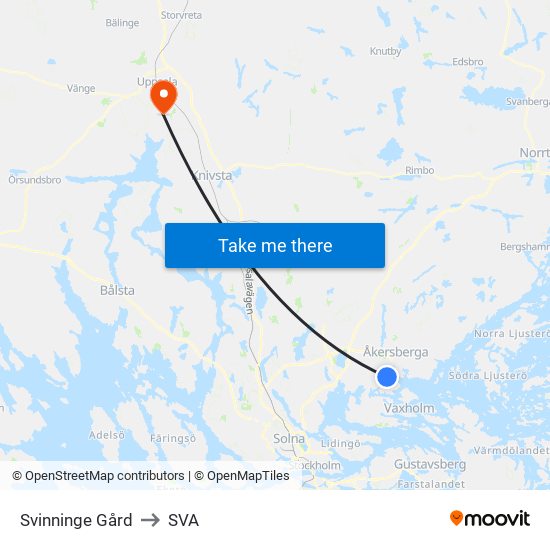 Svinninge Gård to SVA map