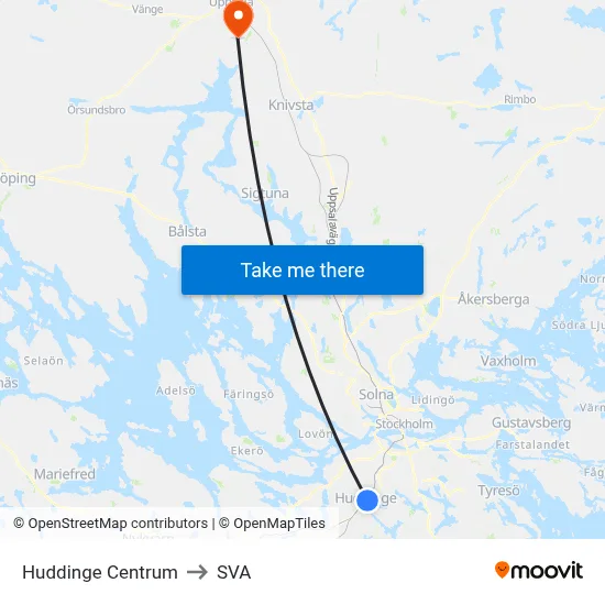 Huddinge Centrum to SVA map