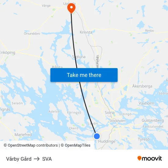 Vårby Gård to SVA map